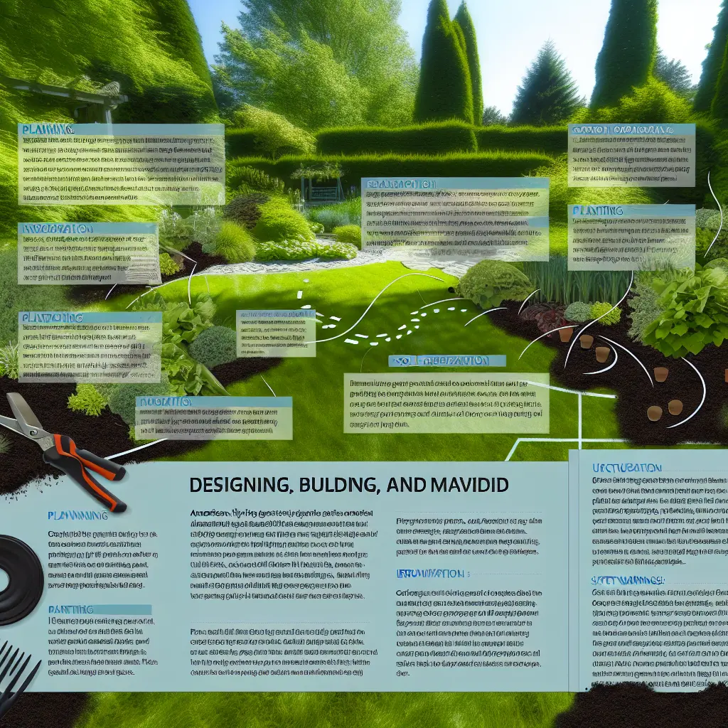 Americká zahrada s vodním prvkem a večerním osvětlením