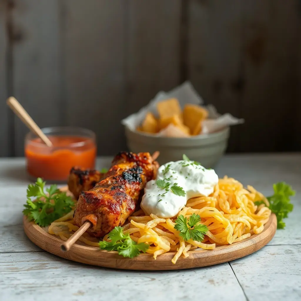 Ingredience na domácí kebab - maso, zelenina, koření a omáčky