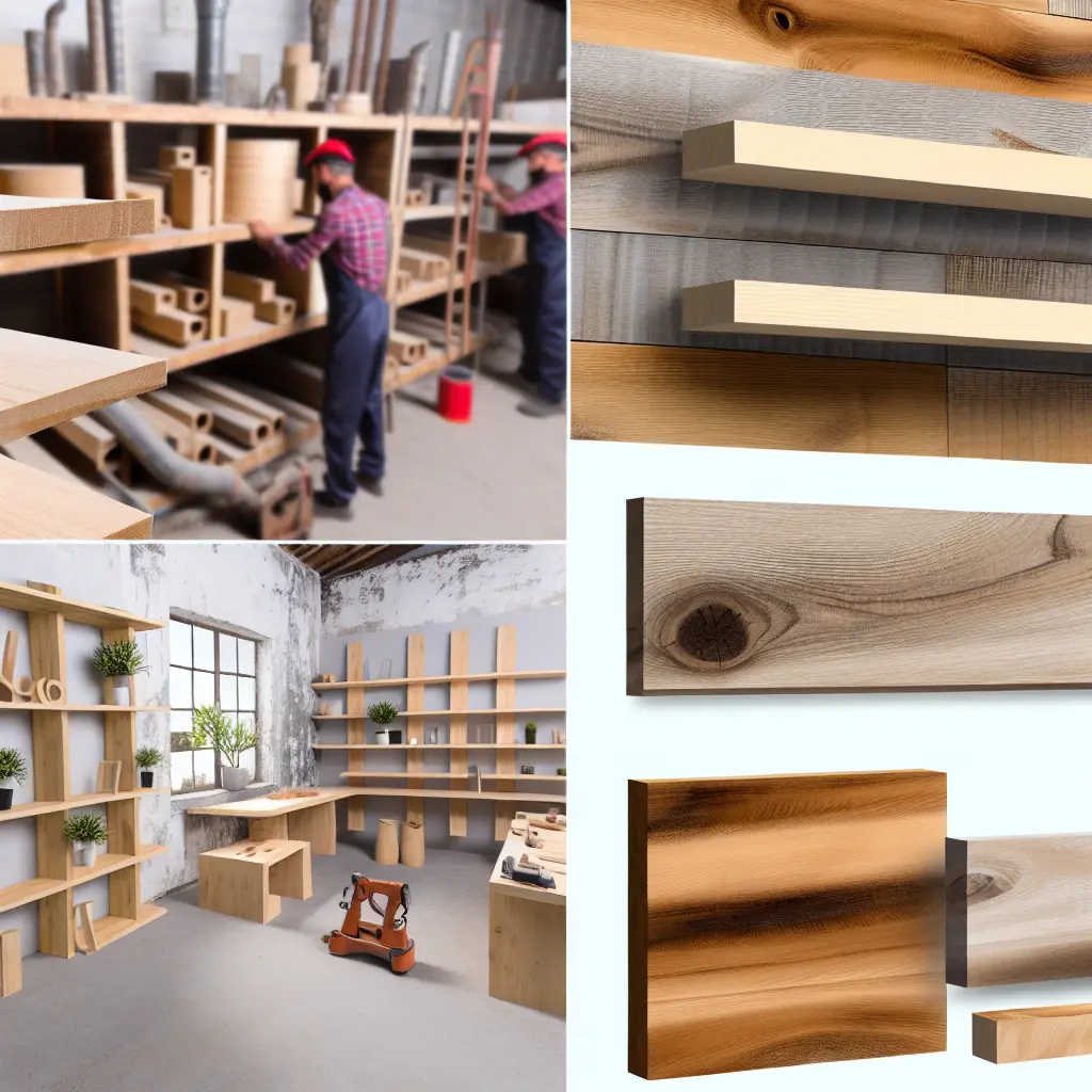 Kutilská dílna s nářadím a dřevem pro výrobu police