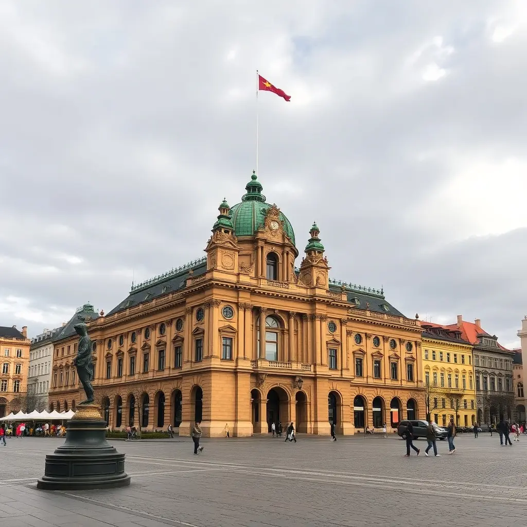 Náměstí Republiky Praha – Obecní dům a Prašná brána za ranního světla