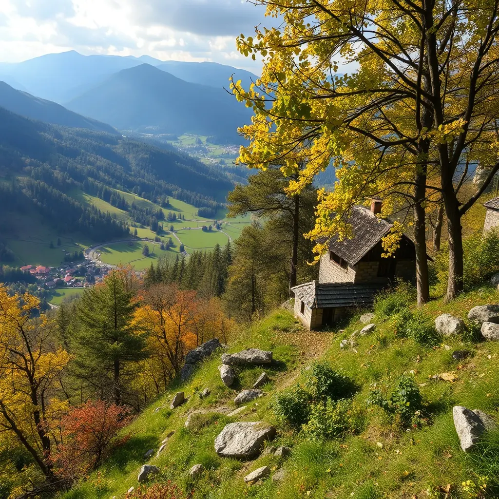 Panoramatický pohled na Bruntál v Jeseníkách na jaře se zasněženými vrcholy hor