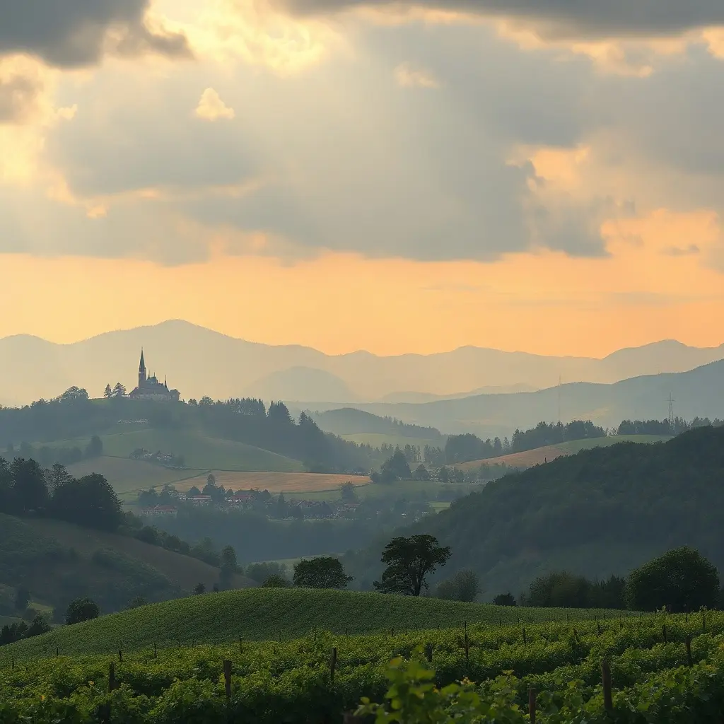 Panoramatický pohled na Mělník s hradem a vinohrady na podzim