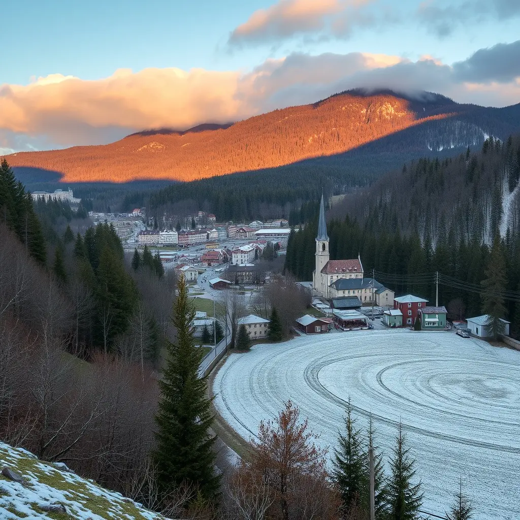 Panoramatický pohled na Varnsdorf a Lužické hory na podzim s mlhou v údolí