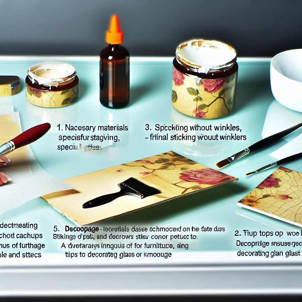 Pomůcky pro ubrouskovou techniku - lepidlo, štětce, ubrousky a dřevěná krabička