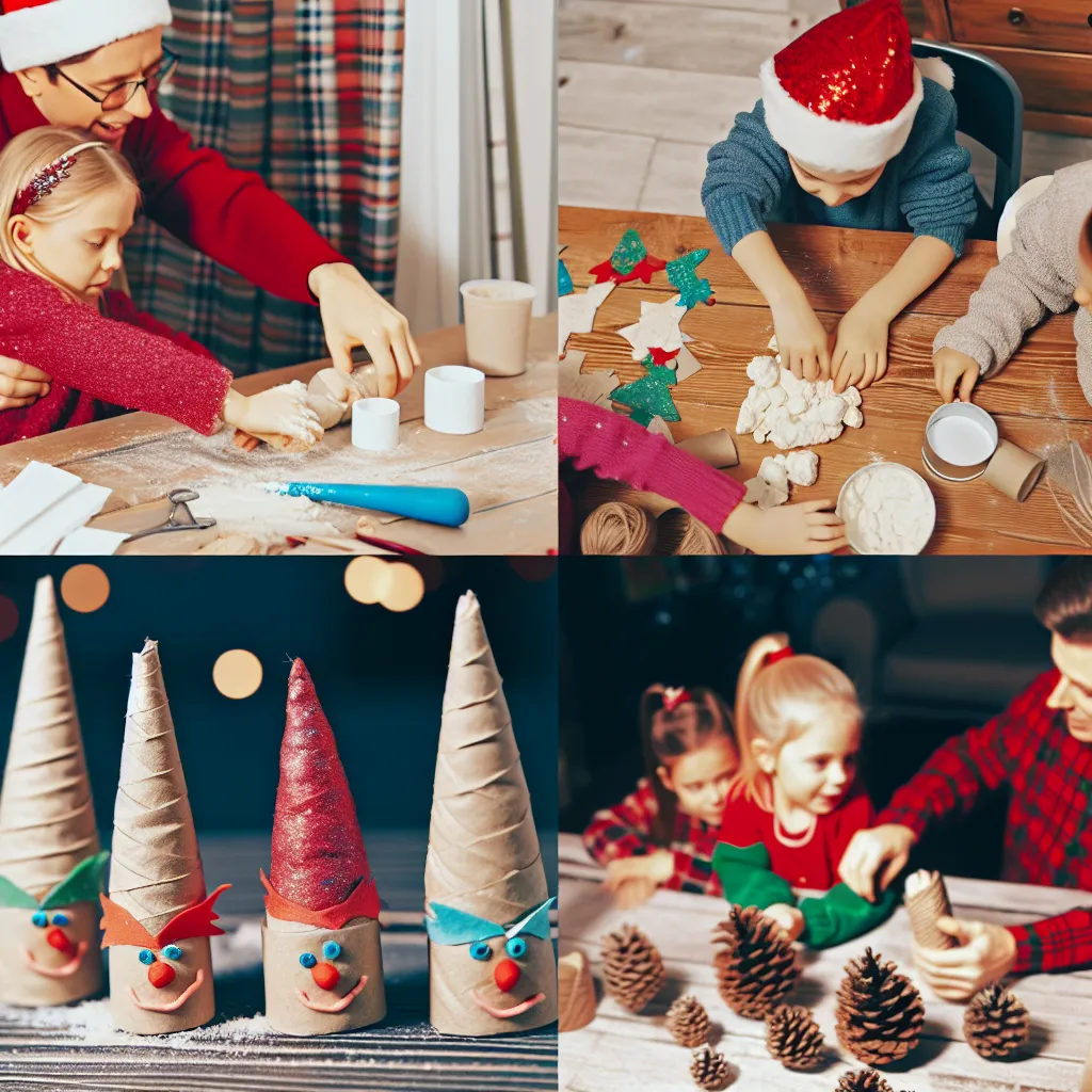Rodina při společném vánočním tvoření u stolu s dekoracemi