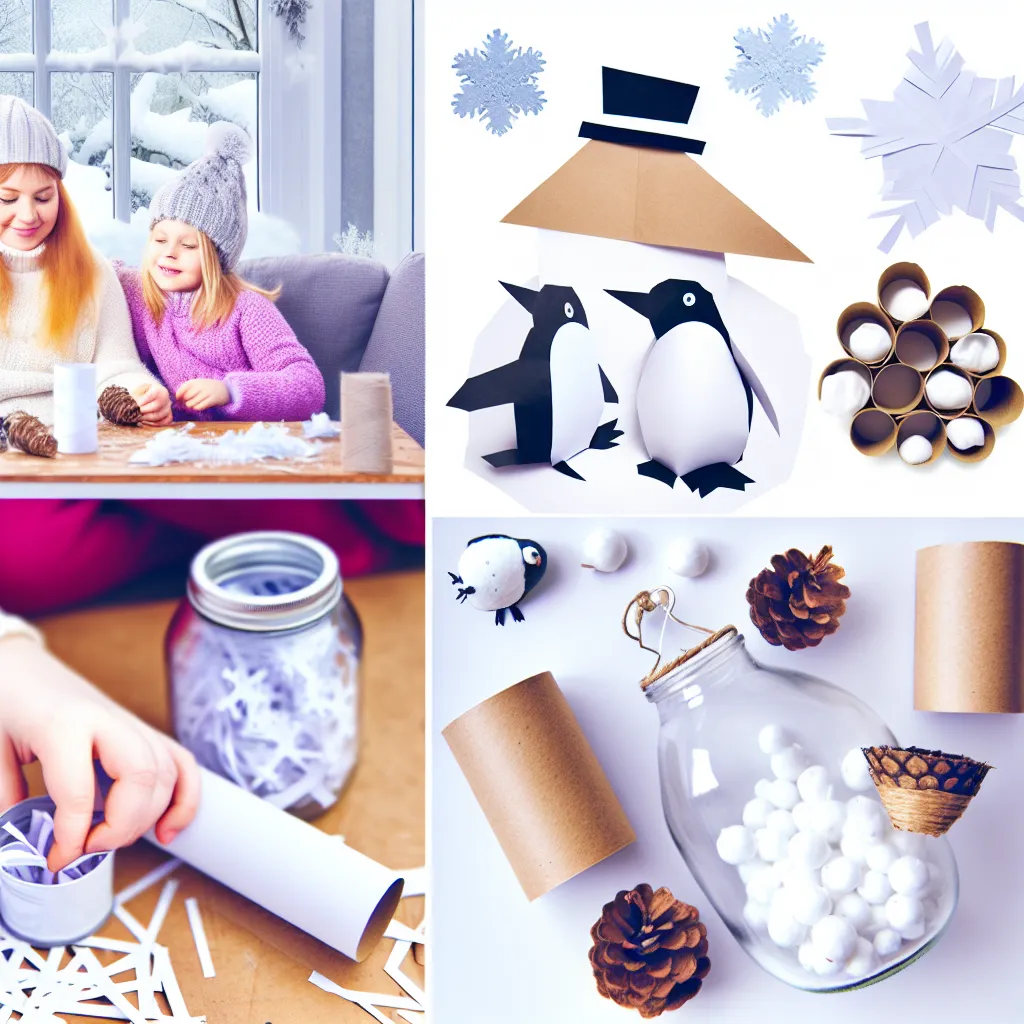 Rodina při zimním tvoření dekorací u stolu