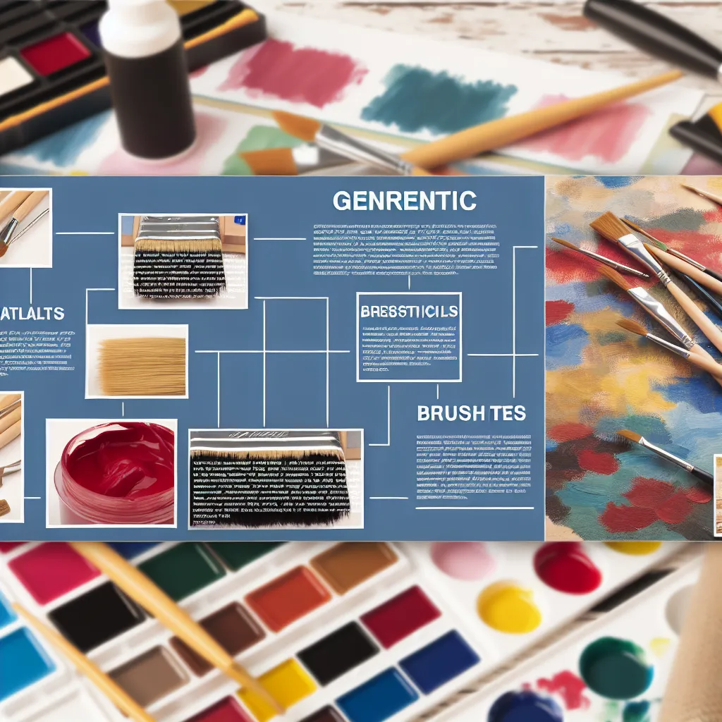 Rozložené potřeby pro výtvarníky Indiges na dřevěném stole v ateliéru