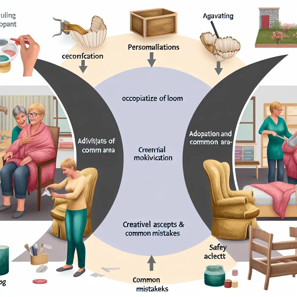 Skupina seniorů v domě s pečovatelskou službou tvoří, zdobí fotorámečky a povídají si v útulném společenském prostoru.