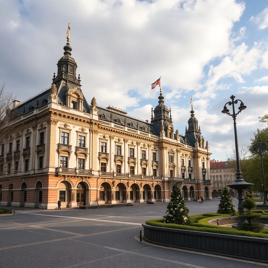 Vinohradský parlament – pohled na neobarokní radnici na Náměstí Míru v Praze