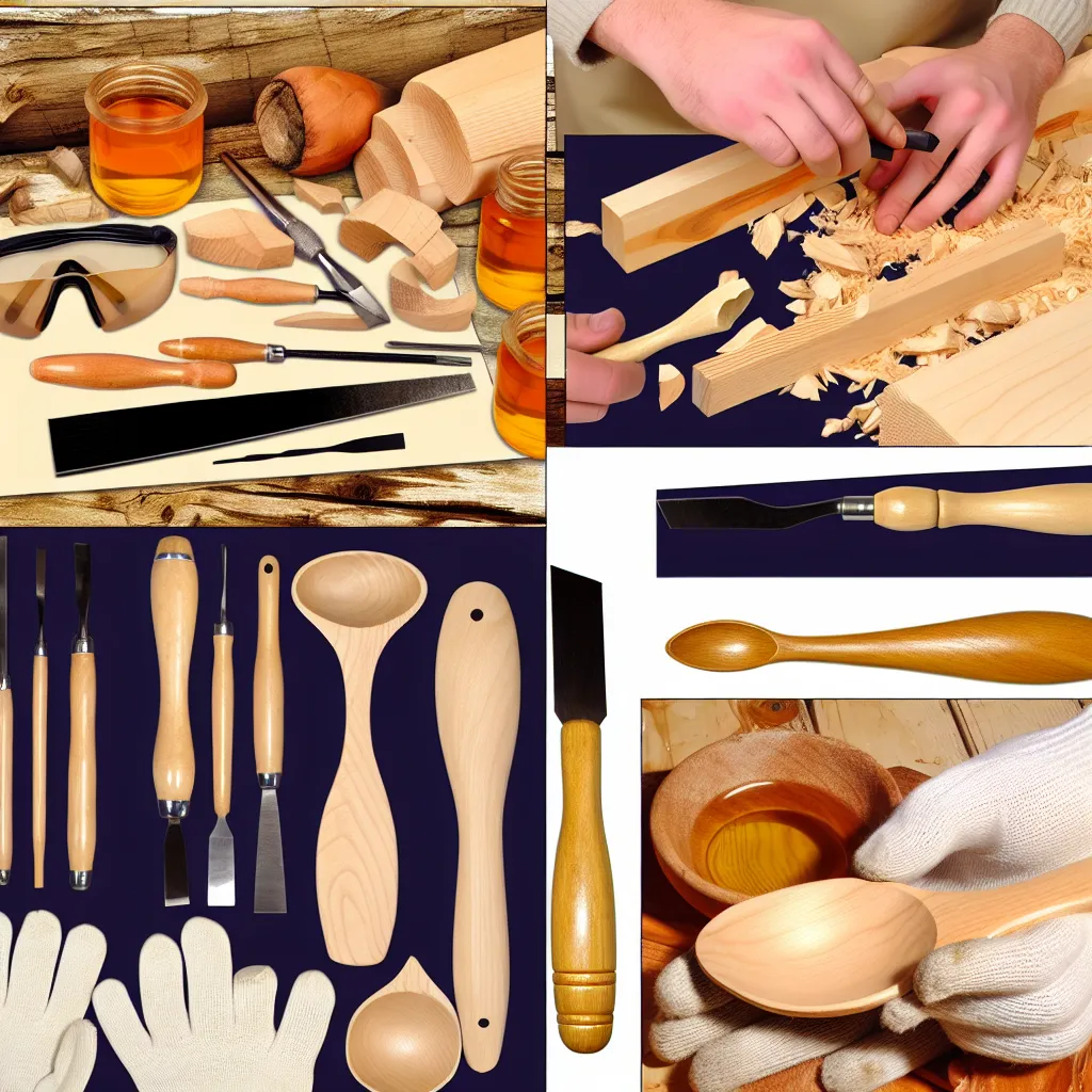 Základní řezbářské nástroje na pracovním stole včetně dlát a nožů