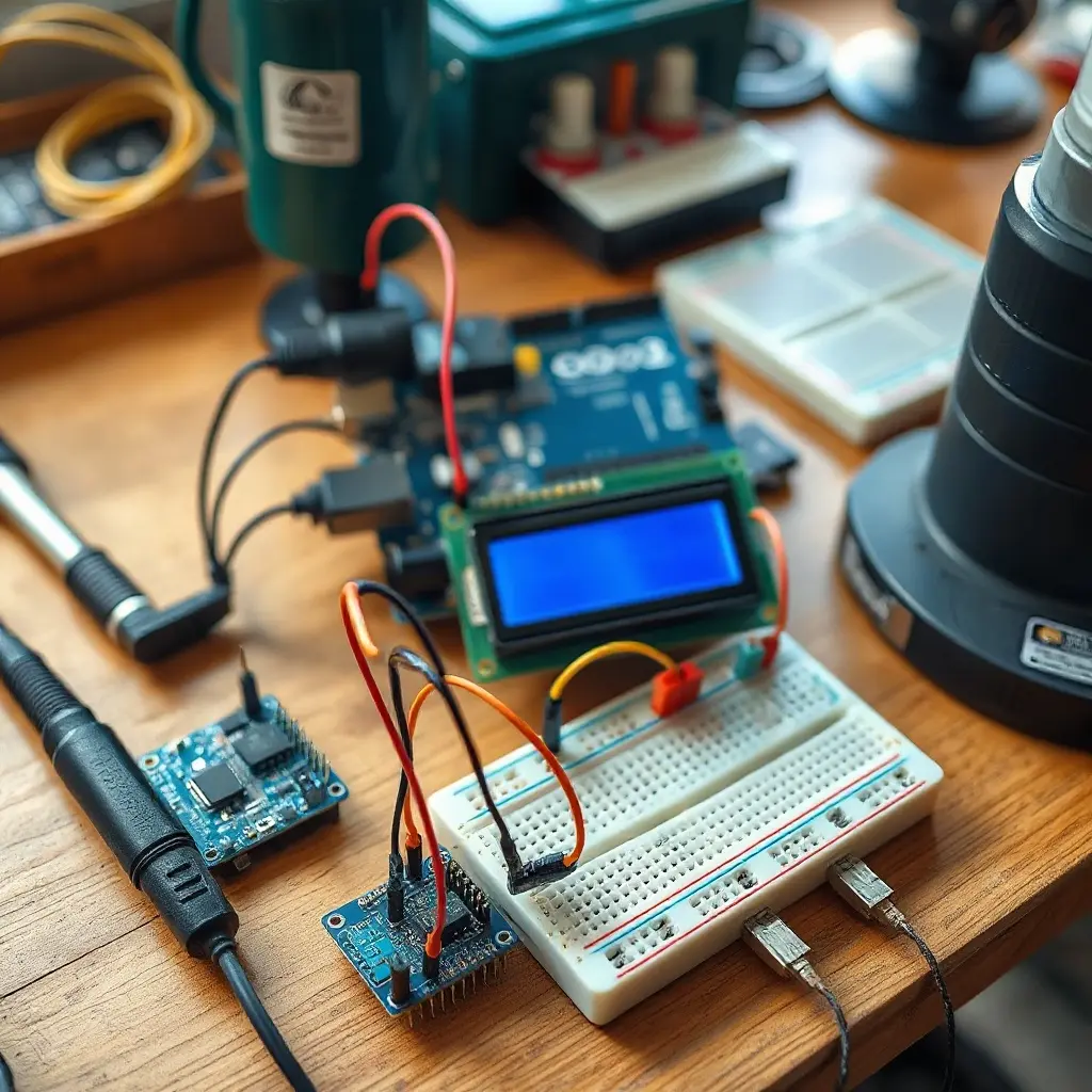 Zapojení senzorů DHT22 a BMP280 na breadboardu pro Arduino meteostanici
